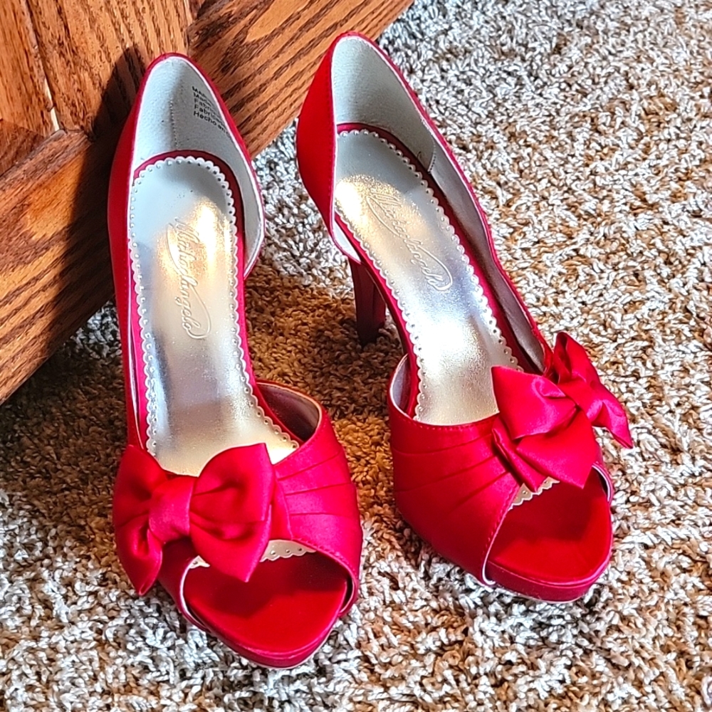 Dark Red Satin Pumps